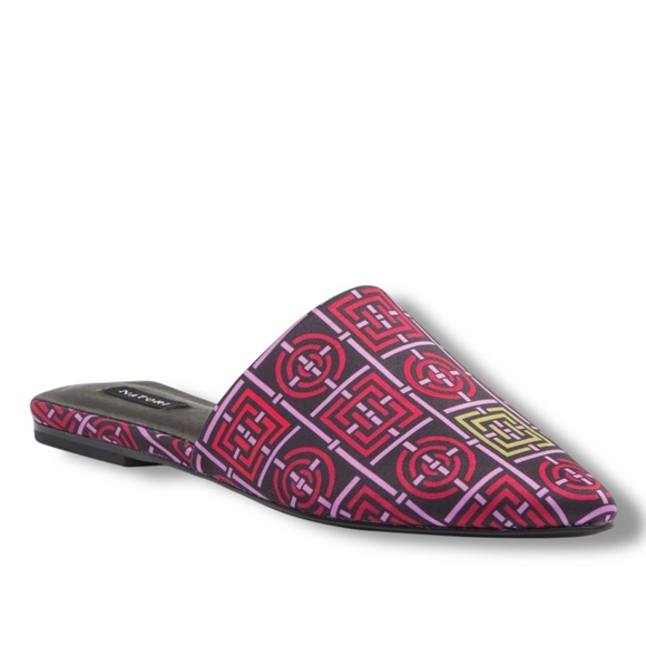 Natori Adore Pointed Toe Mules Red Multi Satin Size 7.5 8.5 Holiday Party - Picture 1 of 4